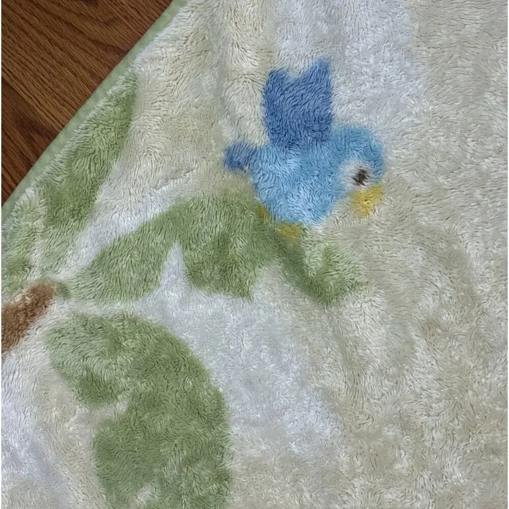 Carters Monkey Baby Blanket Fleece Plush Green Yellow Palm Tree Jungle Blue Bird